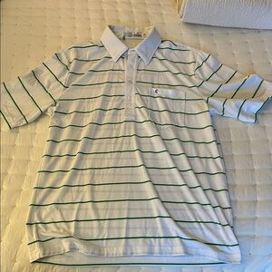 Criquet Men's White and Green Striped Polo Shirt